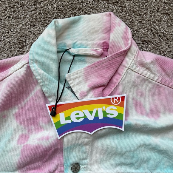 PRIDE OVERSIZED TRUCKER JEAN DENIM JACKET MENS SIZE TIE DYE METAL BUTTONS PINK - Picture 3 of 7